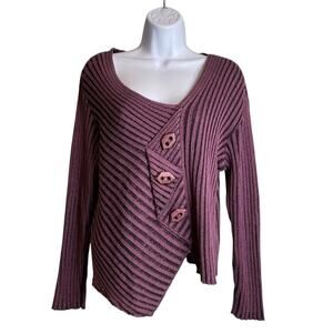 Fiber Arts Women's‎ Purple Asymmetrical Hem Ribbed Knit Sweater Est. Size XL